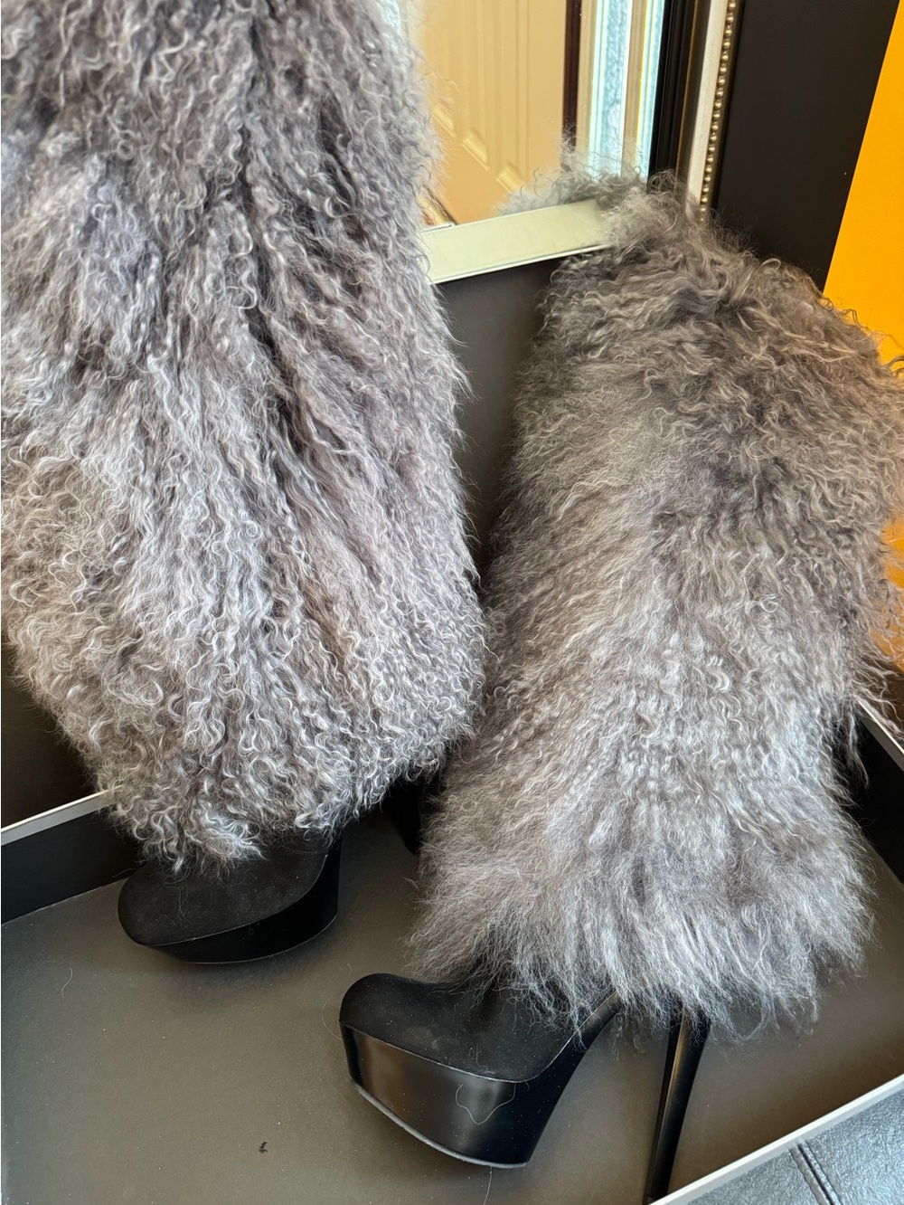 Gianmarco Lorenzi lamb fur Platform Stiletto Boot - Women's Statement Boot